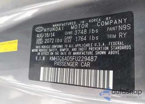 2015 Hyundai Veloster from USA, damaged, VIN KMHTC6AD5FU229487